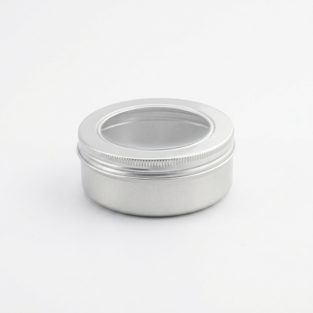 알루미늄 틴케이스 60ml 뚜껑 오픈 상단 사시뷰 — 호텔·리조트 답례품 커스터마이징
