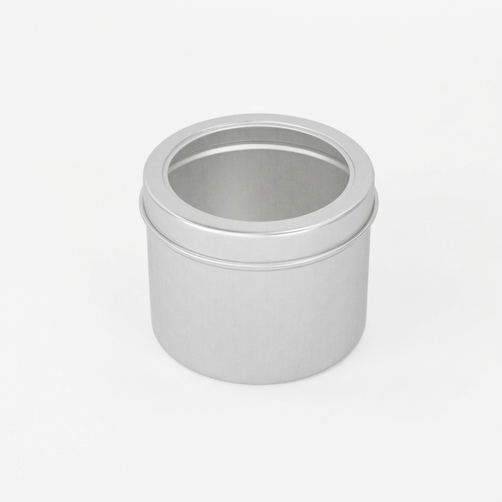 알루미늄 틴케이스 180ml 단품 뚜껑 닫힘 정사시뷰 — 백화점·면세점 기념품 로고 인쇄