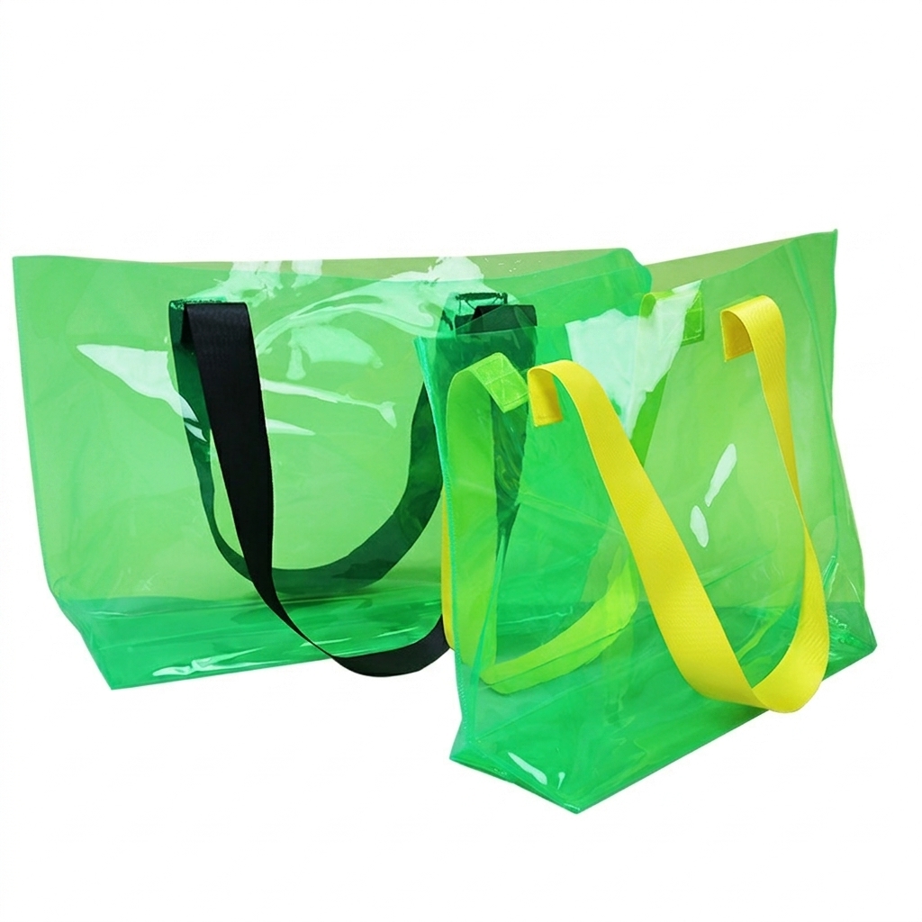 PVC 투명 토트백 대소 2종 그린 컬러 — 패션·뷰티 브랜드 굿즈 판촉물